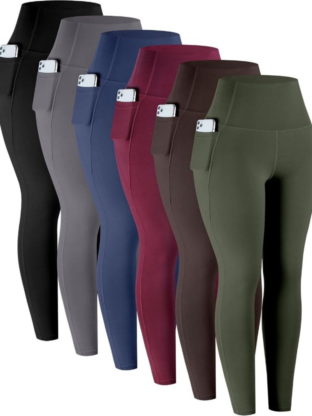 High Waisted Tummy Control Leggings with Pockets, 6 Pack Soft Yoga Pants for